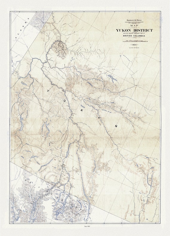 Map of Yukon District with the adjacent northern part of British Columbia, 1903, map on durable cotton canvas, 50 x 70 cm, 20 x 25" approx.