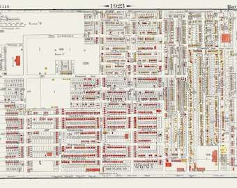 Plate 113, Toronto East York, Woodbine Ave. North of Danforth, 1923, Map on heavy cotton canvas, 18x27in. approx.