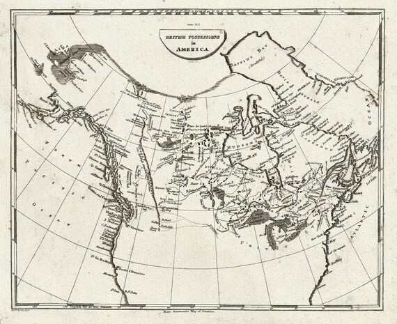 Arrowsmith, British possessions in America, 1812, map on heavy cotton canvas, 22x27" approx.