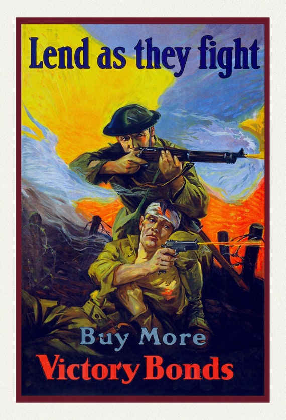 Buy More Victory Bonds, Lend as they Fight , vintage war poster on durable cotton canvas, 50 x 70 cm, 20 x 25" approx.