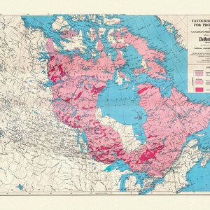 Etsy- Map of Favourable Areas for Prospecting in the Canadian Precambrian Shield, 1943, map on heavy cotton canvas, 22x27" approx.