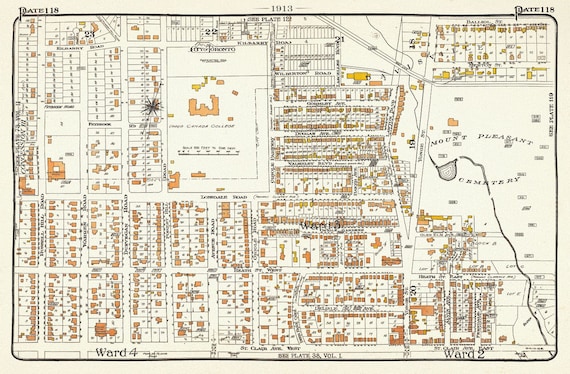 Plate 18, Toronto Uptown, St.Clair West, UCC, 1913, map on heavy cotton canvas, 20 x 30" approx.