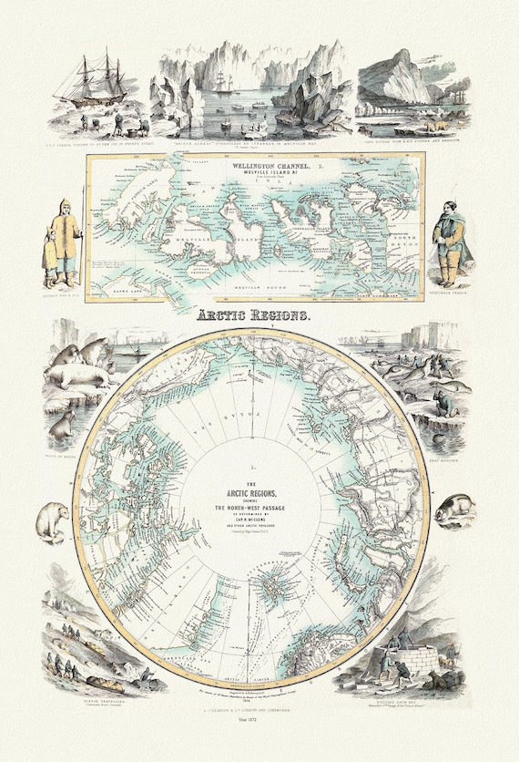 Fullarton, Arctic Regions, 1872, map on heavy cotton canvas, 22x27" approx.