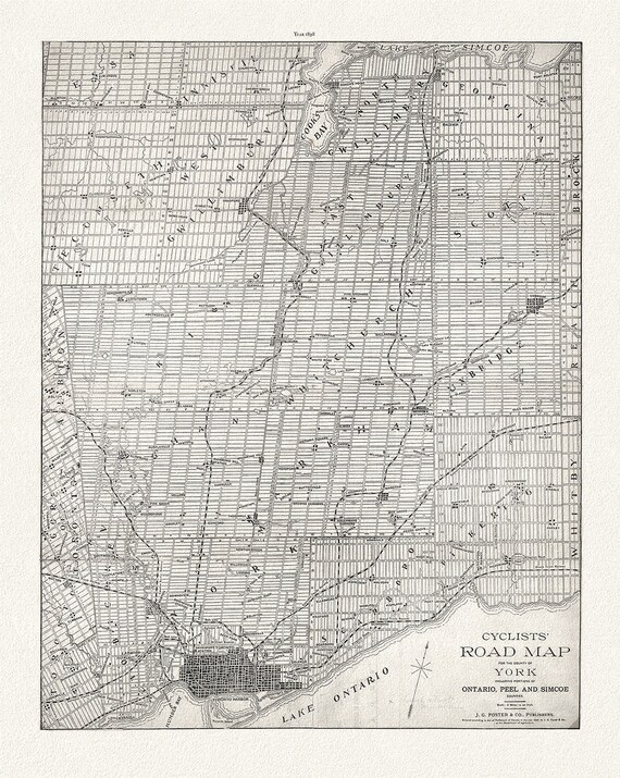 Foster, Cyclists' Road Map to York, 1898, map on heavy cotton canvas, 22x27" approx.