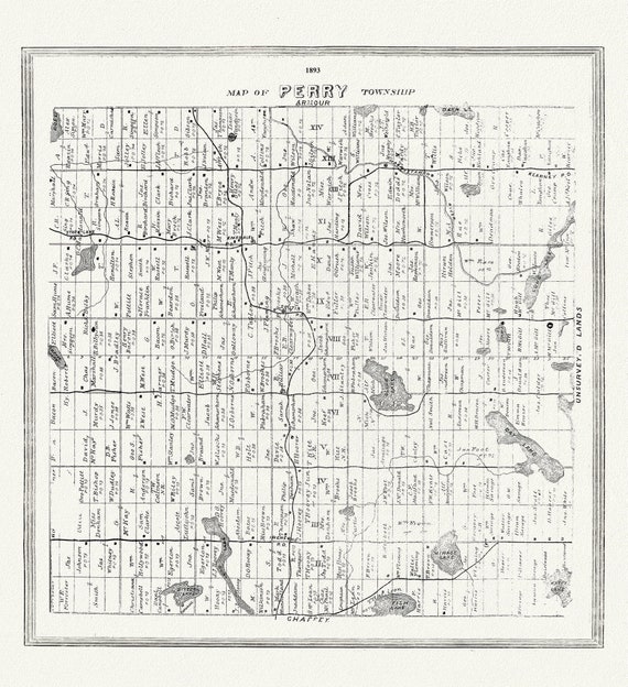 Muskoka-Haliburton, Perry Township, 1893, map on heavy cotton canvas, 20 x 25" approx.