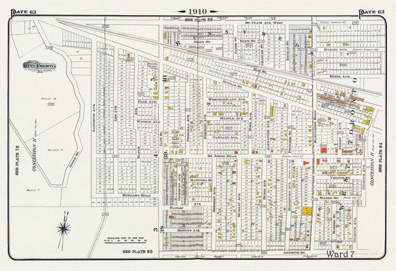 Plate 63, Toronto West, Junction & Stockyards, 1910 , map on heavy cotton canvas, 20 x 30" approx.