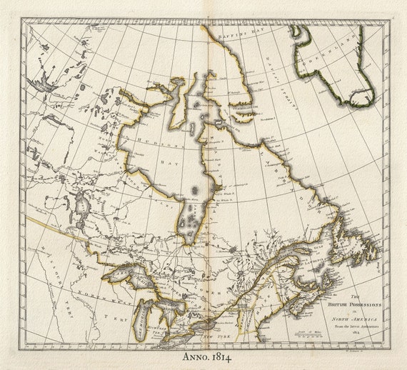 British North America,1814 Carey auth., map on durable cotton canvas, 50 x 70 cm, 20 x 25" approx.