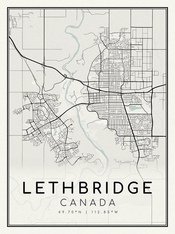 Lethbridge, Alberta, A Modern Map on heavy cotton canvas, 45 x 65 cm, 18 x 24" approx.