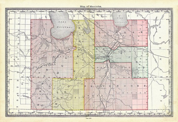 Hardesty, Map of Manitoba, 1881, map on heavy cotton canvas, 22x27" approx.