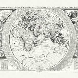Coronelli, Planisfero del Mondo Vecchio, 1693, Map on heavy cotton canvas, 22x27in. approx.