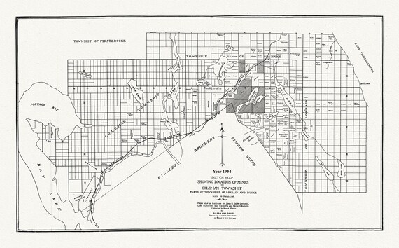 Sketch map showing location of mines in Coleman Township, parts of Townships of Lorrain and Bucke, 1954 , map on canvas, 20 x 25" approx.