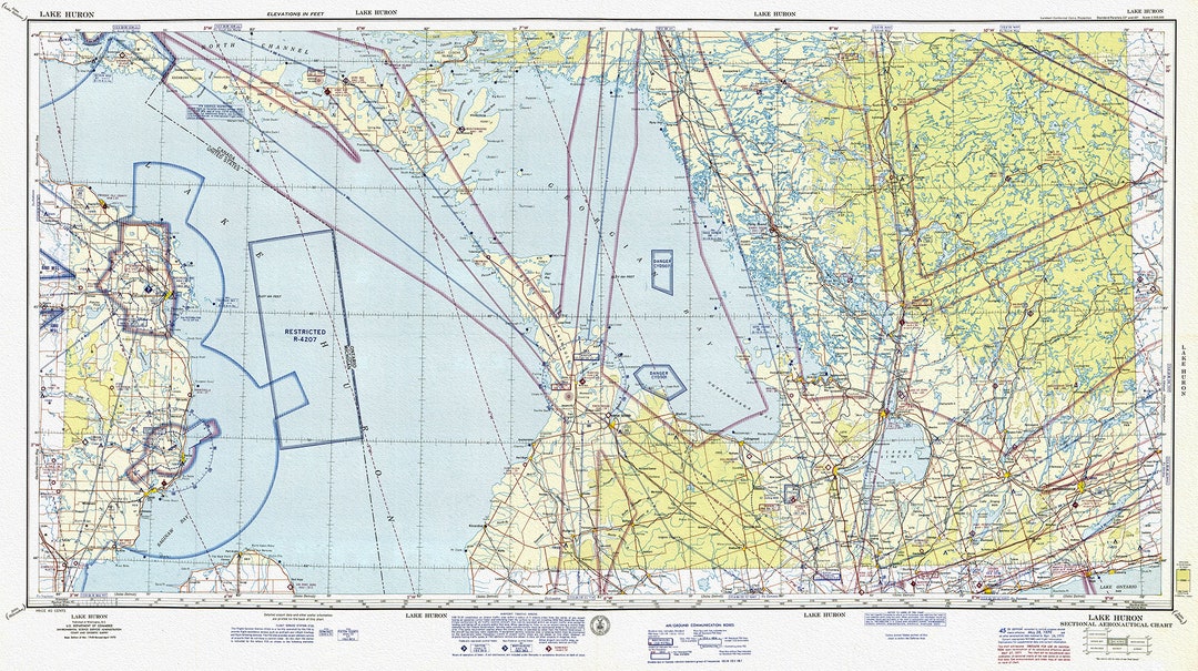 Aeronautical Chart, Ontario, Lake Huron Section, 1970, Map on Heavy