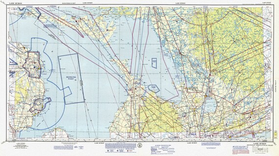 Aeronautical Chart,  Ontario, Lake Huron Section, 1970, map on heavy cotton canvas, 20 x 27" approx.