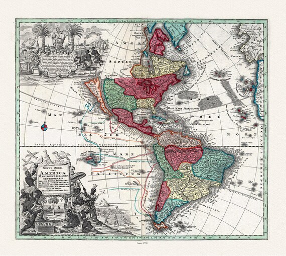 Seutter, Novis Orbis sive America, 1730, map on durable cotton canvas, 50 x 70 cm, 20 x 25" approx.