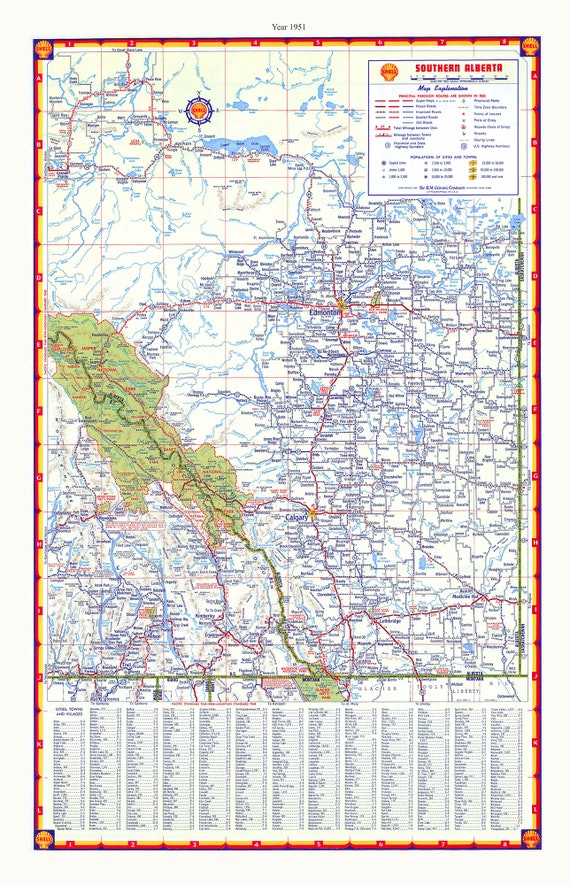 E Southern Alberta, Shell Road Map, 1951, map on durable cotton canvas, 50 x 70 cm or 20x25" approx.