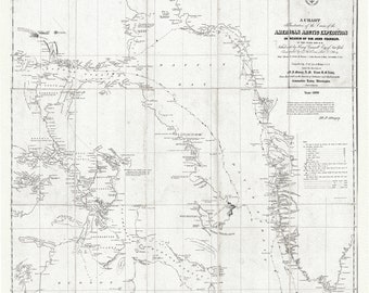 Arctic Expedition in Search of Sir John Franklin, 1850 Ver.2 , map on heavy cotton canvas, 22x27&quot; approx.