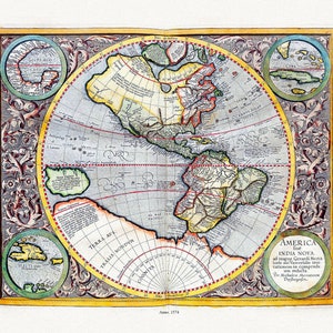 Mercator, Atlas Cosmographicae, Americae Nova Tabula, 1574, Karte auf schwerer Baumwollleinwand, 22 x 27 in. Ca.