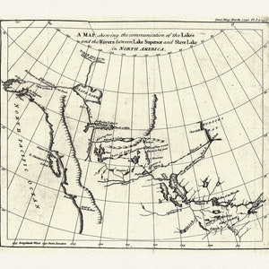 A map shewing the communication of the lakes and rivers between Lake Superior and Slave Lake in N. America, 1790, on canvas, 22x27" approx.