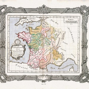 Brion de la Tour, Carte de France divisee en ses douze anciens Gouvernemens, 1766 ,une carte sur toile de coton épais, 56x70cm environ
