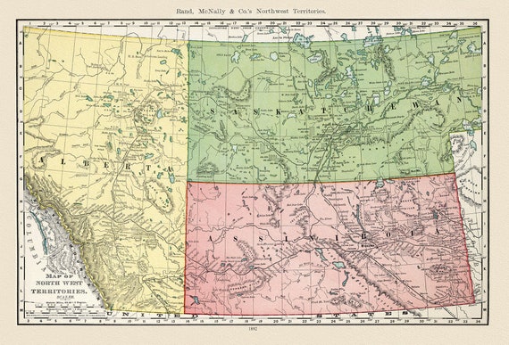 The North West Territories, 1892, Map on heavy cotton canvas, 22x27" approx.