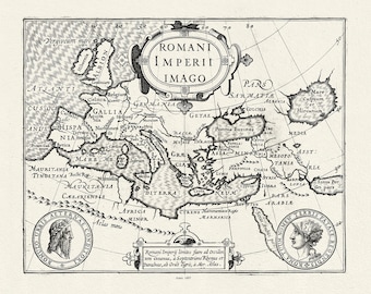 Romani Imperii Imago, 1607, (The Roman Empire), map on heavy cotton canvas, 22x27" approx.
