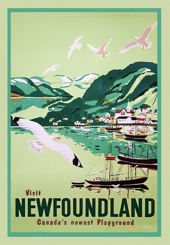 Visit Newfoundland Canada, 1965, vintage print on canvas, 50 x 70 cm, 20 x 25" approx.