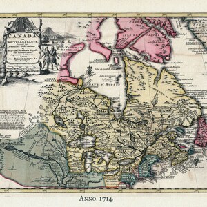 Nouvelles France, 1714, Pieter van der Aa auth. , map on heavy cotton canvas, 50 x 70cm, 20 x 25" approx.