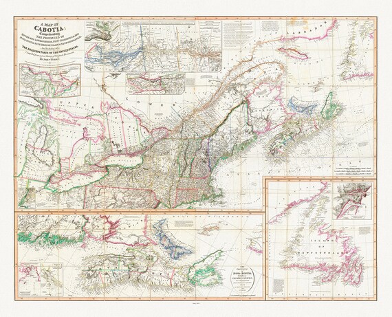 Purdy et Whittle, A Map Of Cabotia, Canada, 1814, map on heavy cotton canvas, 22x27" approx.