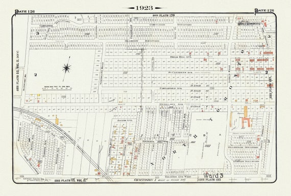 Plate 126, Toronto Uptown, Hunt Club, 1923, Map on heavy cotton canvas, 18x27in. approx.
