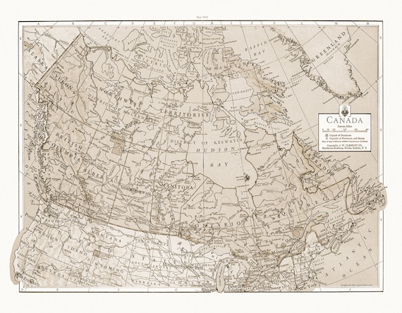 J.W. Clement Co., Canada, 1943 Ver. S, map on heavy cotton canvas, 20 x 25" approx.