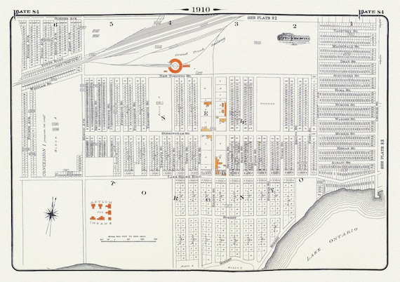 Plate 84, Toronto West, New Toronto, 1910, map on heavy cotton canvas, 20 x 30" approx.