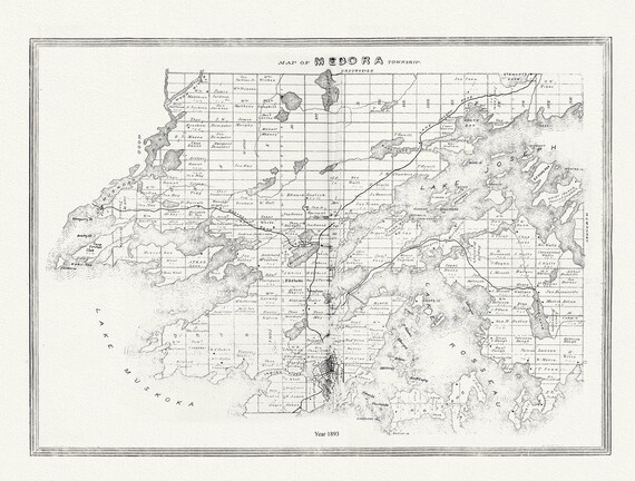 Muskoka-Haliburton, Medora Township, 1893, map on heavy cotton canvas, 20 x 25" approx.
