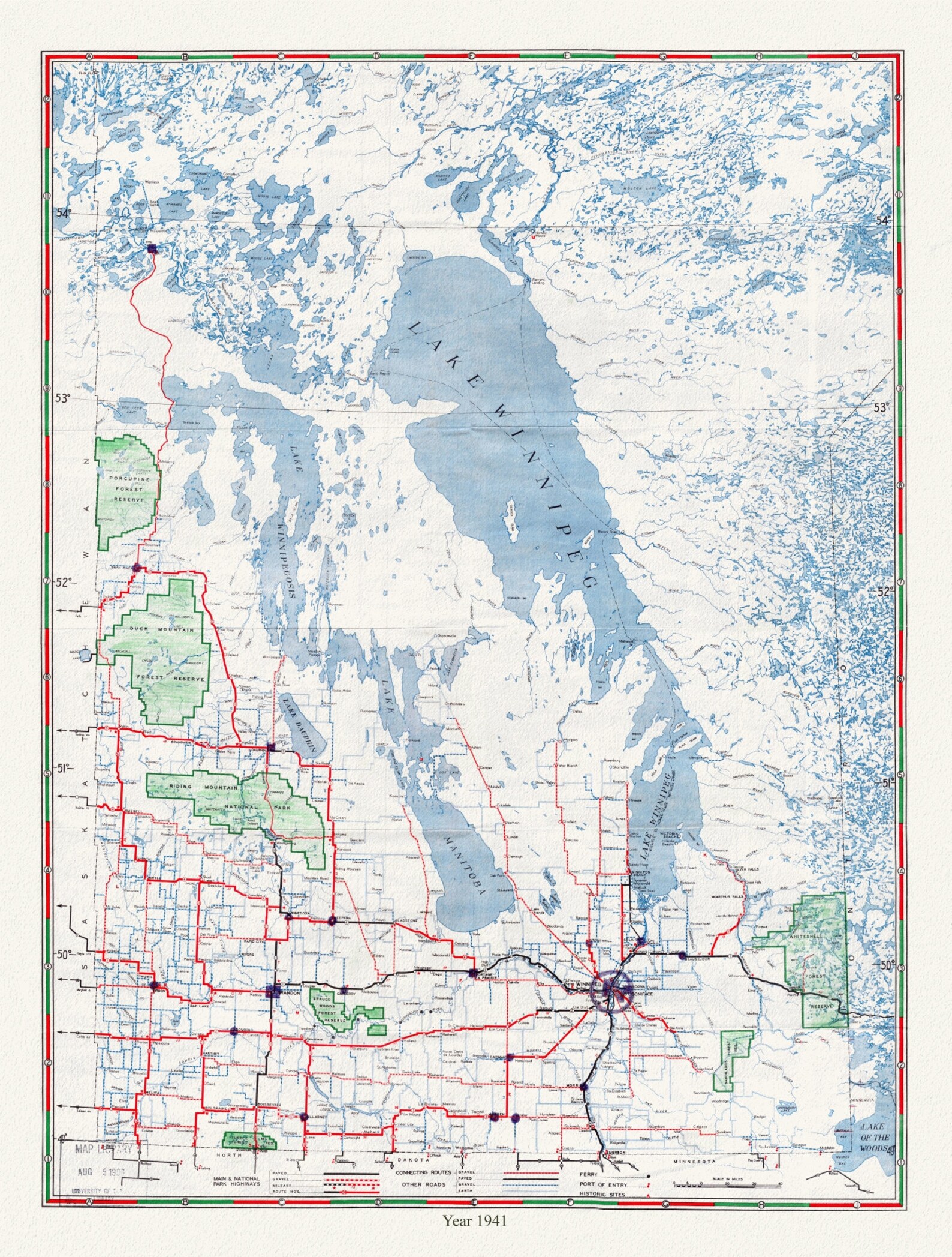 Manitoba Official Highway Map, 1941 , Map on Heavy Cotton Canvas, 22x27