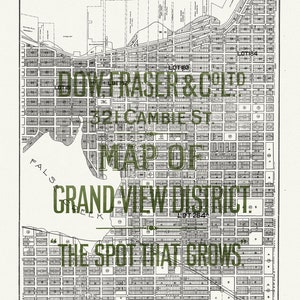 Vancouver, Karte von Grandview und East End, 1909, Karte auf schwerer Baumwollleinwand, 45 x 65 cm, 18 x 24" ca.