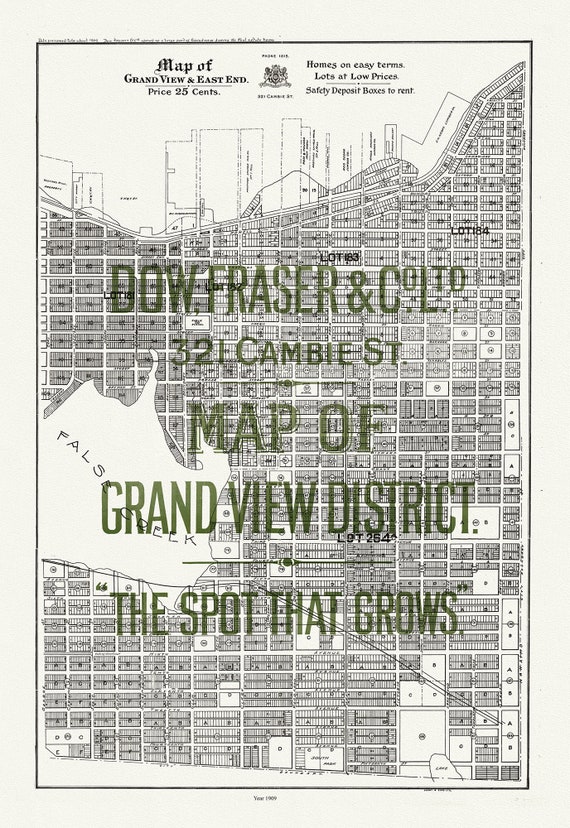 Vancouver, Map of Grandview and East End, 1909, map on heavy cotton canvas, 45 x 65 cm, 18 x 24" approx.