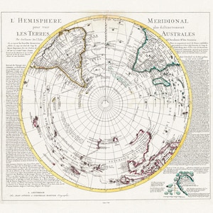 Visscher, Schenk, L'isle et Mortier, L' Hemisphere meridional pour voir plus distinctement les Terres Arctiques, 1740, on canvas, 22x27in