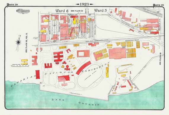 Plate 20, Toronto West, Canadian National Exhibition Grounds, 1923, Map on heavy cotton canvas, 18x27in. approx.