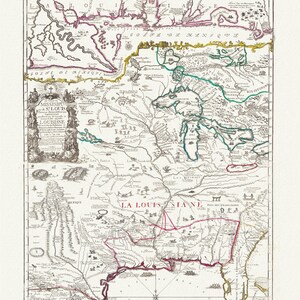 Le cours de Missisipi, ou de St. Louis (con) Partie meridionale de la Riviere de Missisipi, 1720, mappa su tela di cotone pesante, 22x27" circa