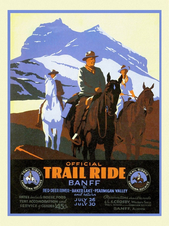 Banff, Official Trail Ride, vintage travel poster reprinted on heavy cotton canvas, 50 x 70 cm, 20 x 25" approx.