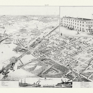 A Bird&#39;s eye view of Collingwood, Ontario, Brosius auth., 1879, map on durable cotton canvas, 50 x 70 cm or 20x25&quot; approx.
