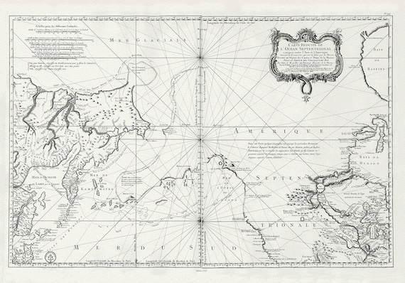 Bellin, L'hydrographie françoise, Pacific NorthWest, 1766, map on heavy cotton canvas, 22x27" approx.