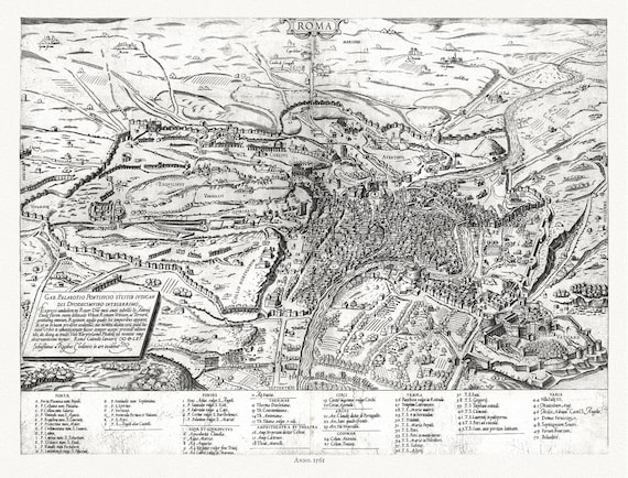 Gastaldi, Rome, Italy, 1561, map on heavy cotton canvas, 22x27" approx.