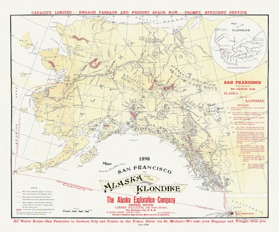 Map Showing Routes From San Francisco To Alaska And The Klondike, Alaska Exploration Company, 1898