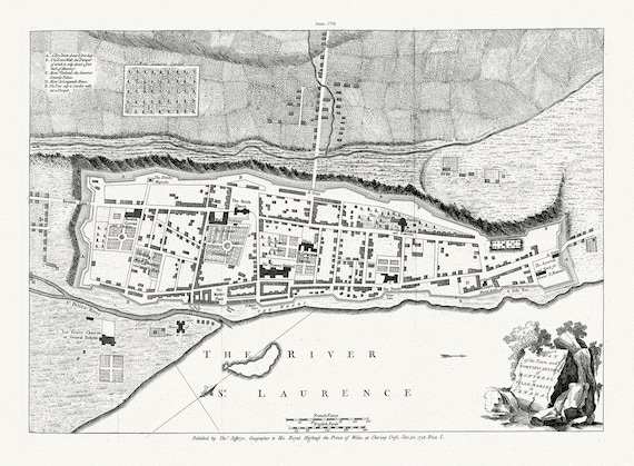 Jefferys,  Town and Fortifications of Montreal or Ville Marie in Canada, 1758, map on heavy cotton canvas, 20x27" approx.