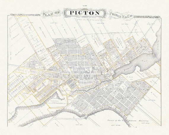 Plan of Picton, Prince Edward County, Ontario, 1880, map on heavy cotton canvas, 45 x 65 cm, 18 x 24" approx.