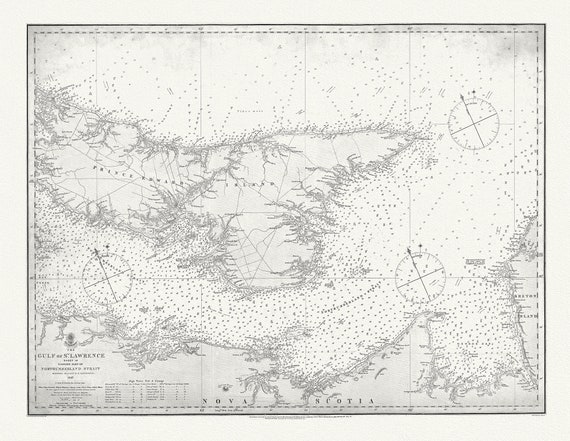 Nautical Chart, Gulf of St. Lawrence. Sheet IX, Eastern Part of Northumberland Strait, 1872, map on heavy cotton canvas, 20 x 25" approx.