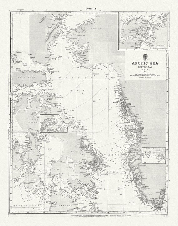 Arctic Sea. Baffin Bay, sheet 1 to 1853, with corrections to 1881, map on durable cotton canvas, 50 x 70 cm, 20 x 25" approx.