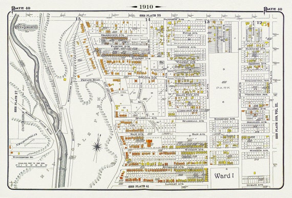 Plate 40, Toronto East, Riverdale, Withrow Park, 1910 , map on heavy cotton canvas, 20 x 30" approx.