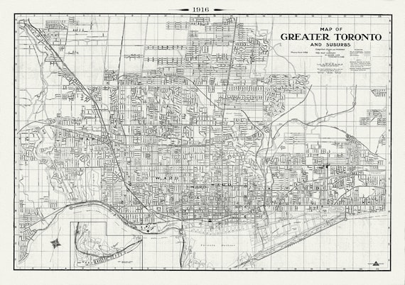 Toronto: Map of Greater Toronto & Suburbs, 1916 , map on heavy cotton canvas, 22x27" approx.