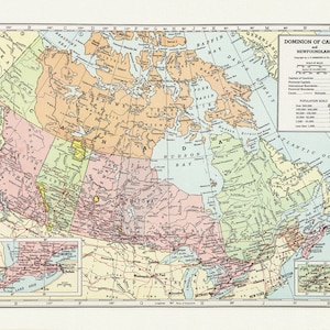 Dominion du Canada et Terre-Neuve-1948, Hammond auth., carte d’époque réimprimée sur toile de coton durable, 50 x 70 cm, 20 x 25 » env.